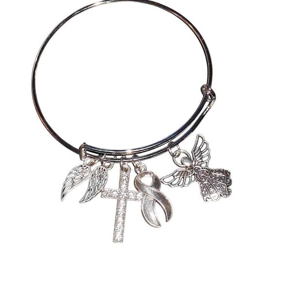 Silver Crystal Stone Cross Adjustable Bangle Charm Bracelet - Picture 1 of 3